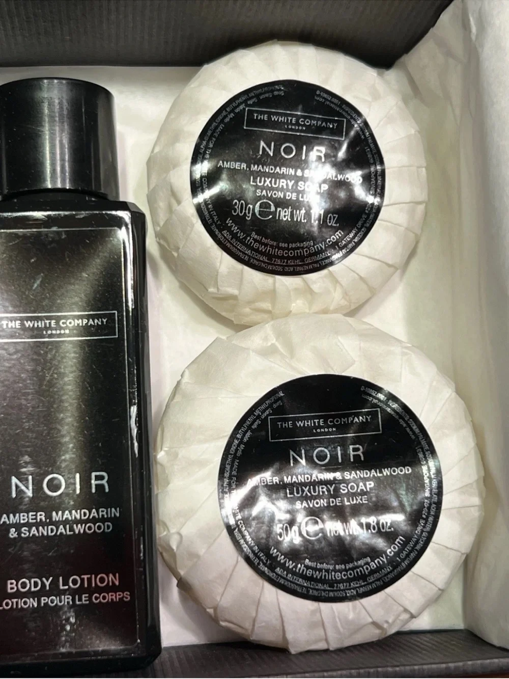 The White Company London Noir bath & body Travel Size Gift Set Box